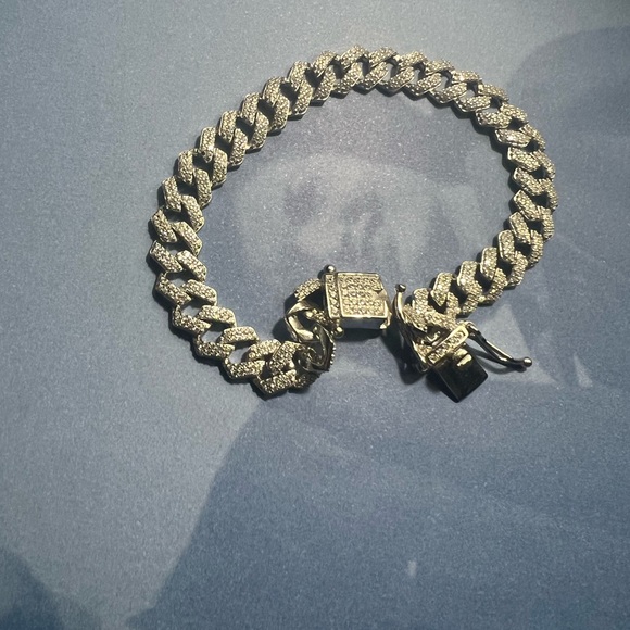s-l400.jpg Bracelet Real Icy Solid 925 Silver Man Made Diamonds  Iced Cuban link